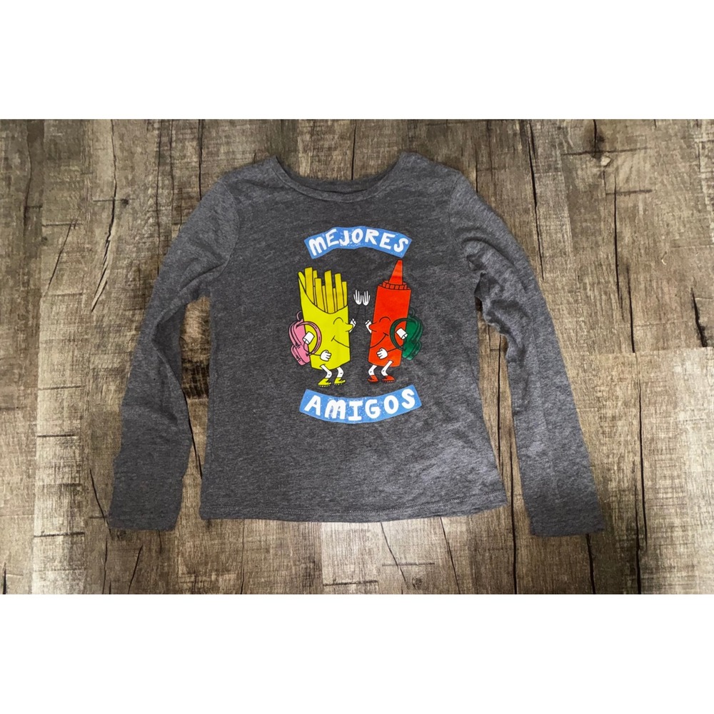 Old Navy Kids Mejores Amigos French Fries Ketchup Graphic Tee Gray L 10-12